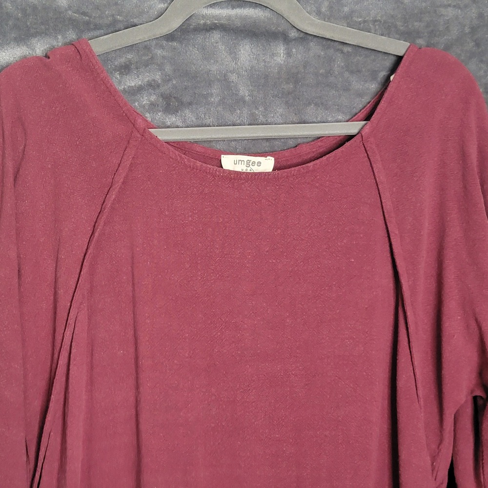 Umgee High Low Dress Large Maroon Linen Blend Fringed Hem Boho Lagenlook Peasant - Picture 3 of 10
